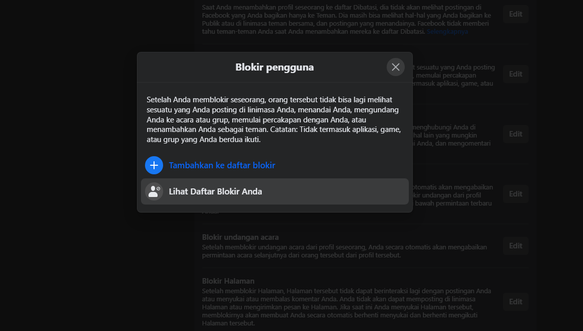 Cara Melihat Daftar Blokir di Facebook