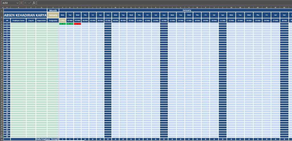 Form Absensi Karyawan di Excel