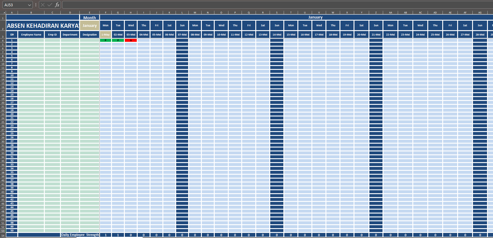 Form Absensi Karyawan di Excel