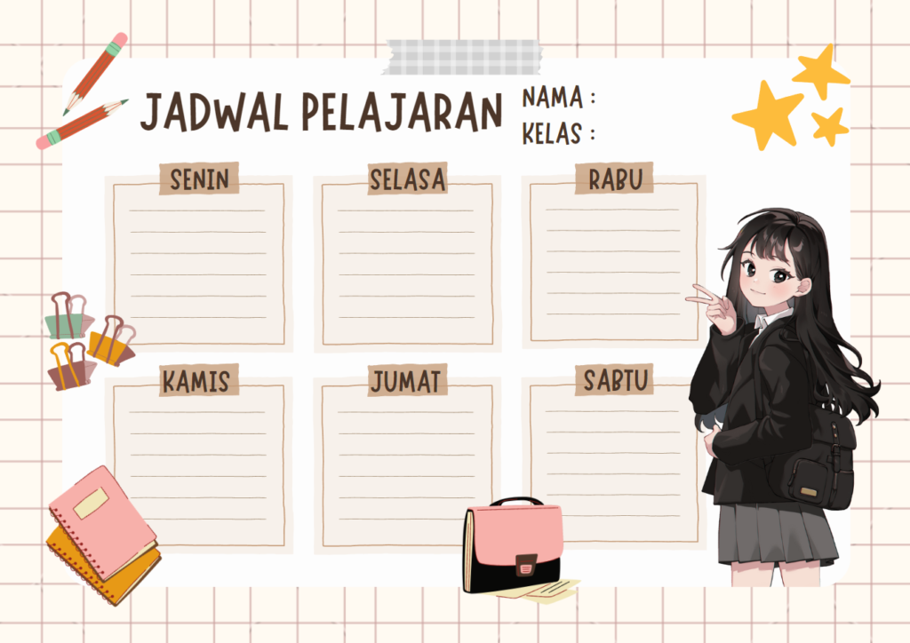 Template Jadwal Pelajaran Excel Perempuan