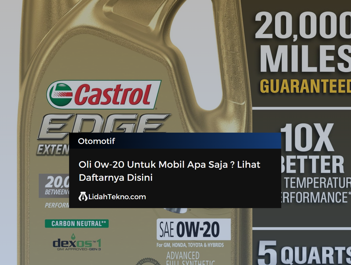 Oli 0w-20 Untuk Mobil Apa Saja ? Lihat Daftarnya Disini