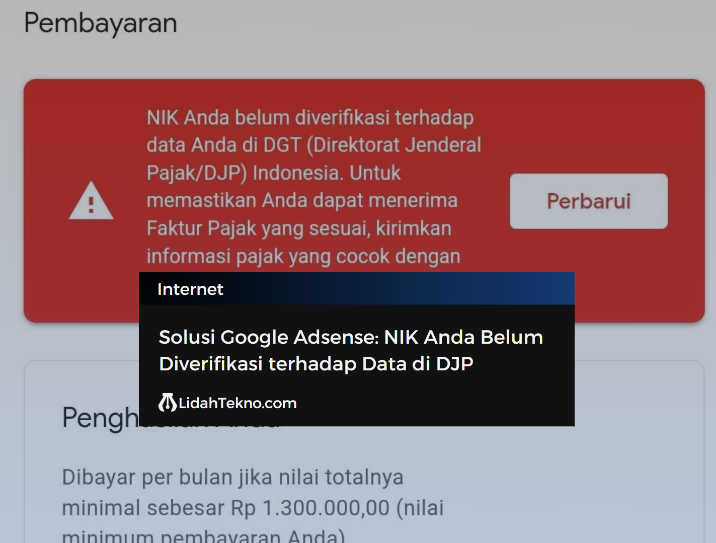 Solusi Google Adsense NIK Anda Belum Diverifikasi terhadap Data di DJP
