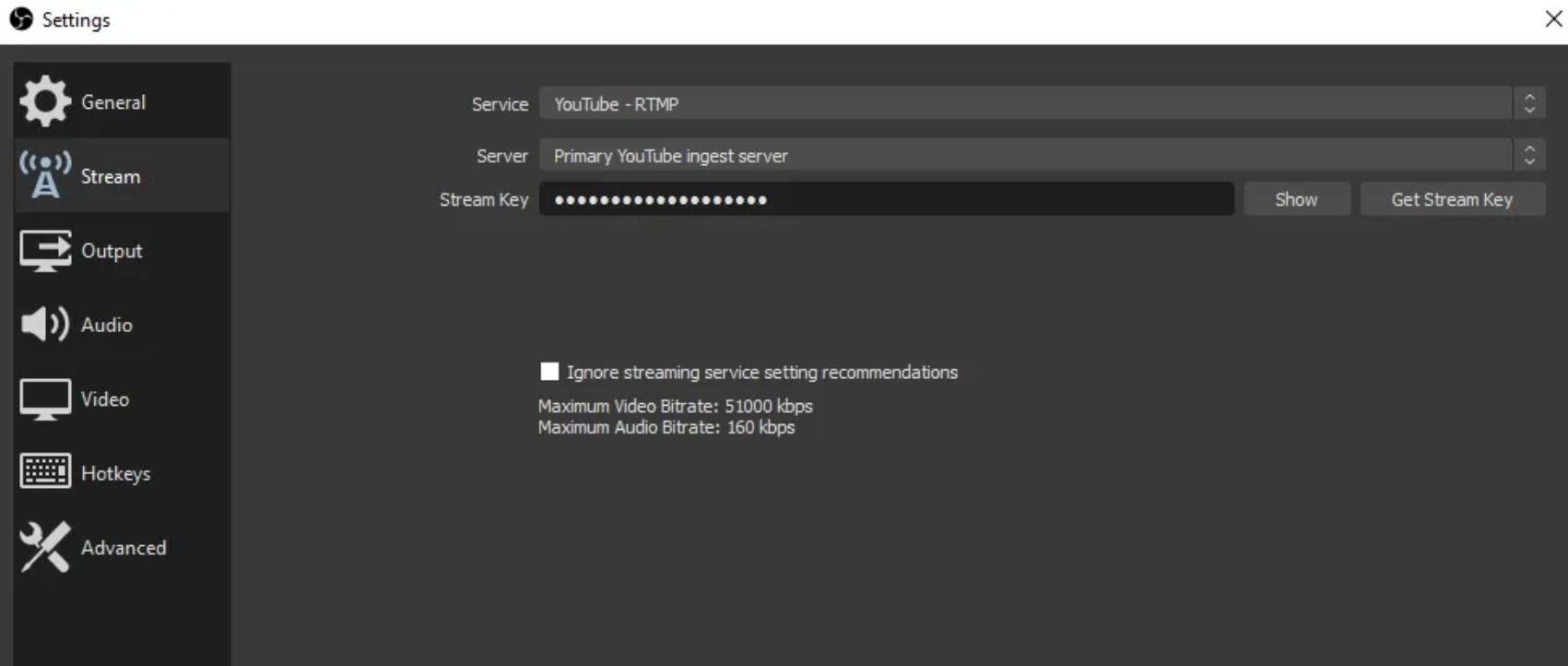 Where to Put Stream Key in OBS