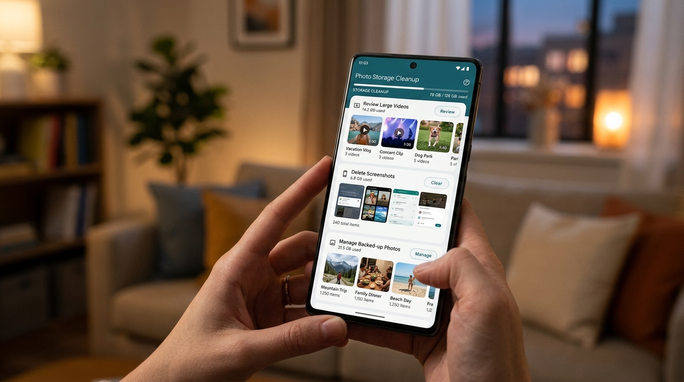 Tampilan menu tinjau dan hapus video berukuran besar pada smartphone